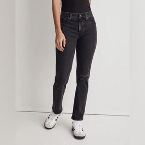 Madewell The Mid-Rise Perfect Vintage Straight Jean Black Ripped Edition Size 26
